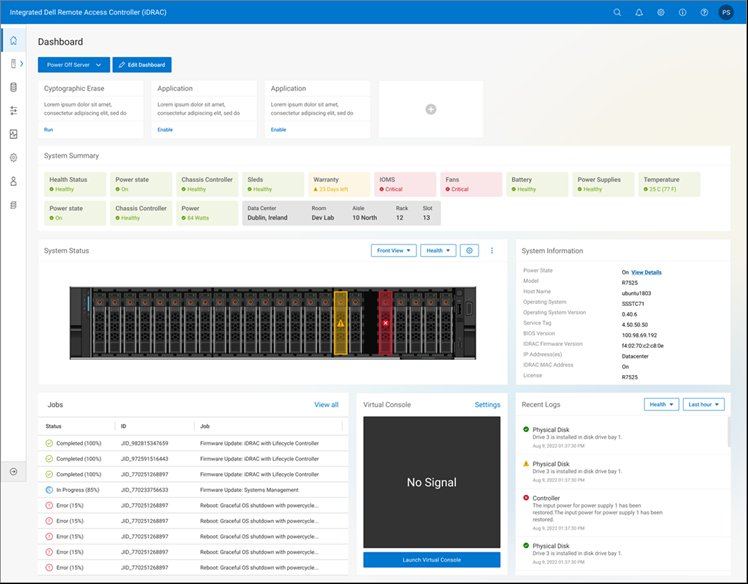 Shipped iDRAC dashboard with Device Imagery integration